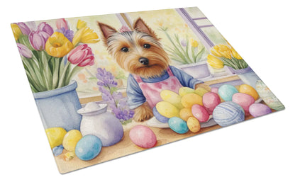 Decorating Easter Silky Terrier Glass Cutting Board