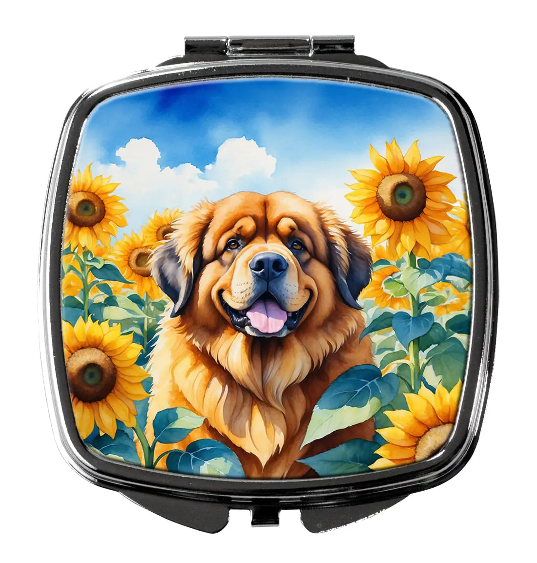 Tibetan Mastiff in Sunflowers Compact Mirror