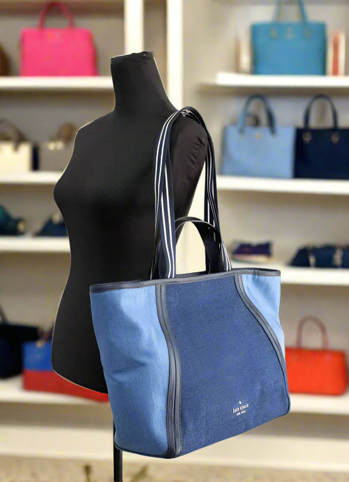 Kate Spade Rosie Large Blue Color block Denim Slouchy Tote