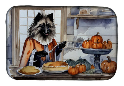 Keeshond Fall Kitchen Pumpkins Dish Drying Mat