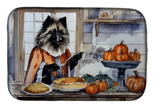 Keeshond Fall Kitchen Pumpkins Dish Drying Mat