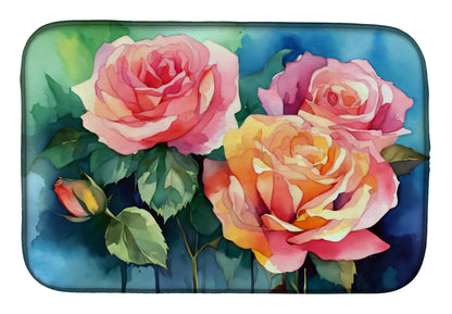 New York Roses in Watercolor Dish Drying Mat