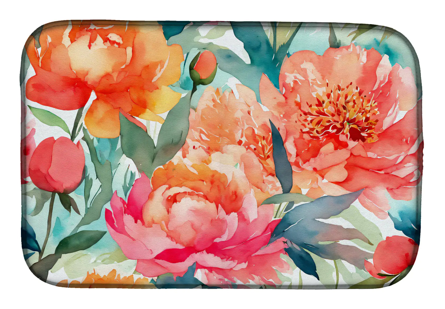Peonies in Watercolor Dish Drying Mat