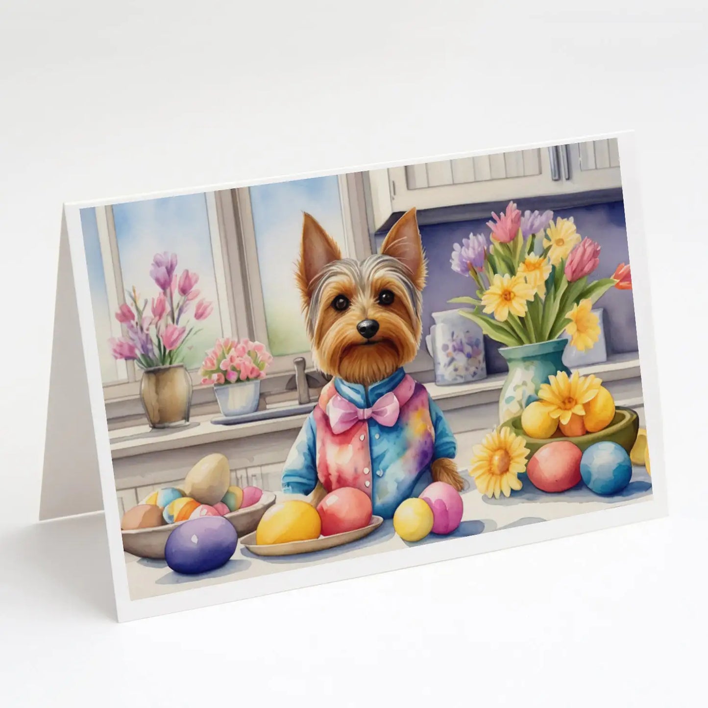Decorating Easter Silky Terrier Greeting Cards Pack of 8