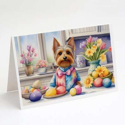 Decorating Easter Silky Terrier Greeting Cards Pack of 8