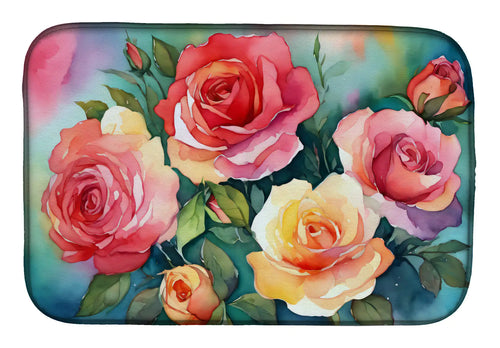 Oklahoma Roses in Watercolor Dish Drying Mat