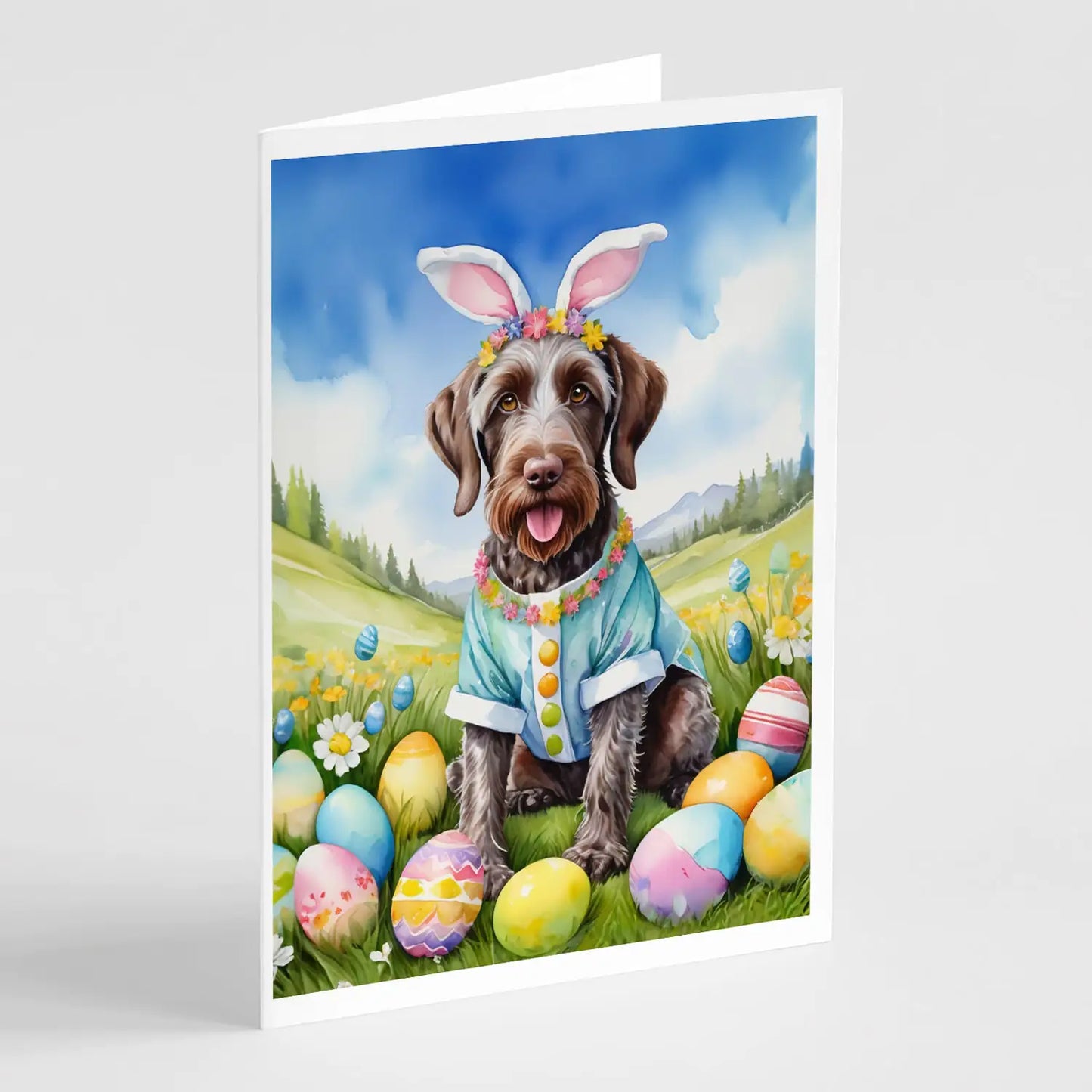 German Wirehaired Pointer Easter Egg Hunt Greeting Cards Pack of 8