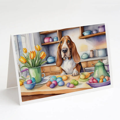 Decorating Easter Basset Hound Greeting Cards Pack of 8