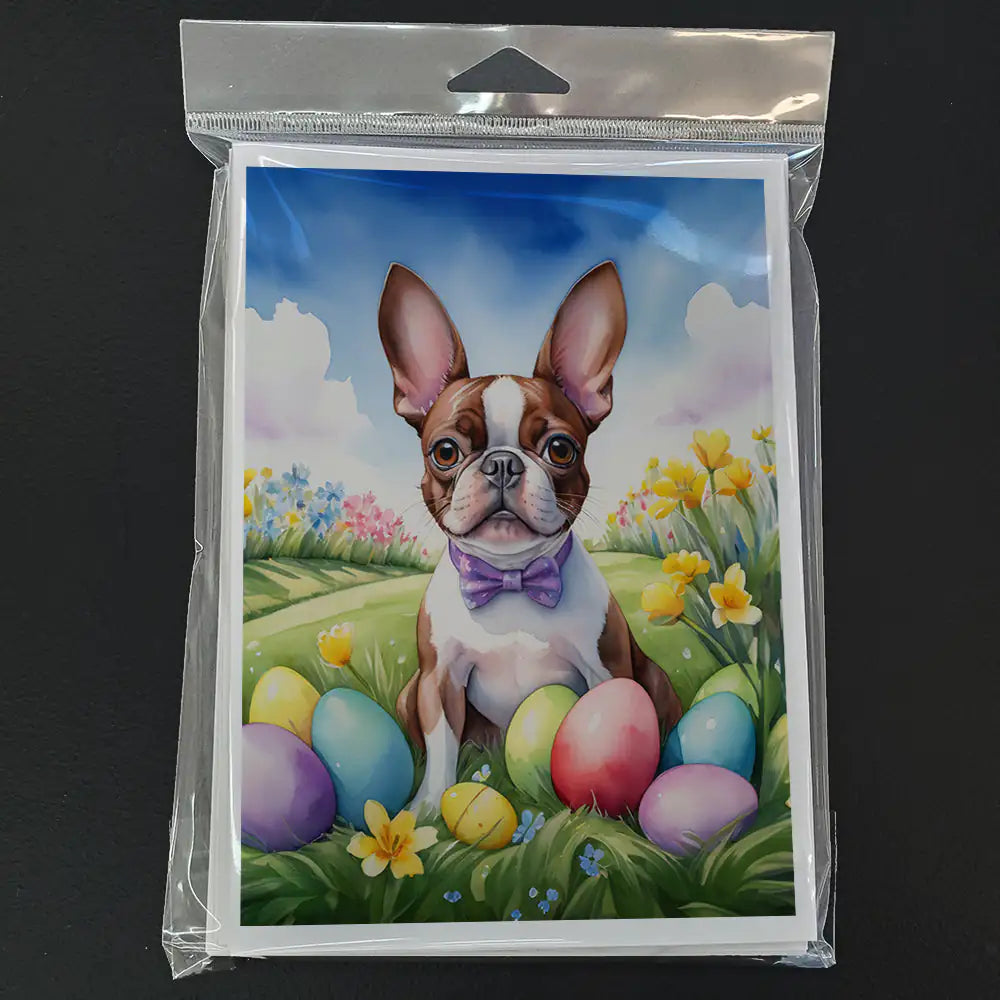 Boston Terrier Easter Egg Hunt Greeting Cards Pack of 8