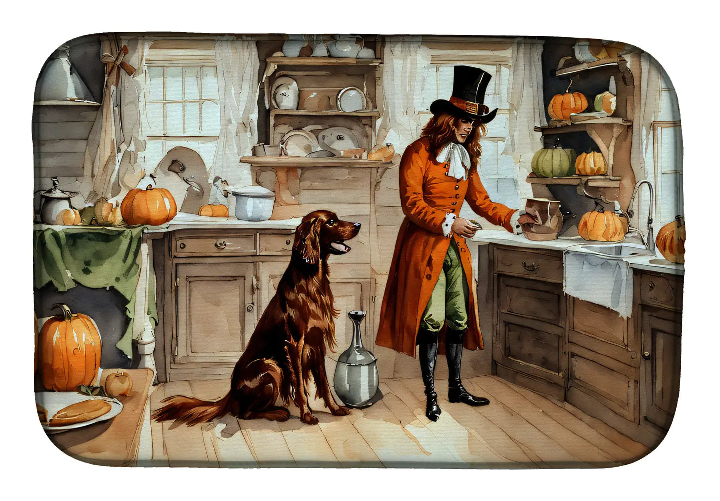 Irish Setter Fall Kitchen Pumpkins Dish Drying Mat