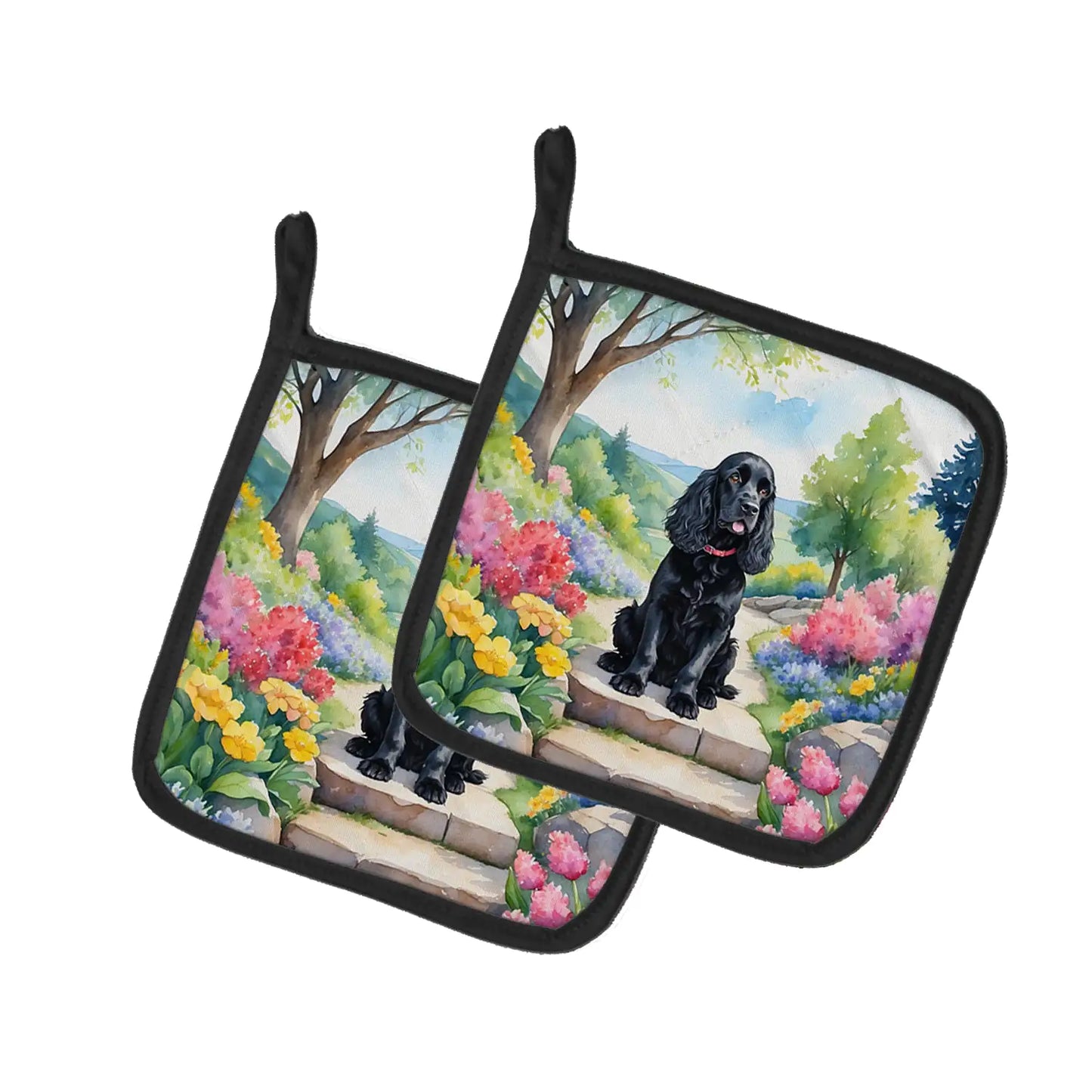 Cocker Spaniel Spring Path Pair of Pot Holders