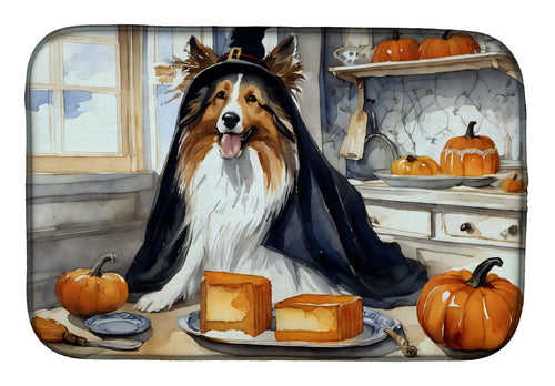 Sheltie Fall Kitchen Pumpkins Dish Drying Mat