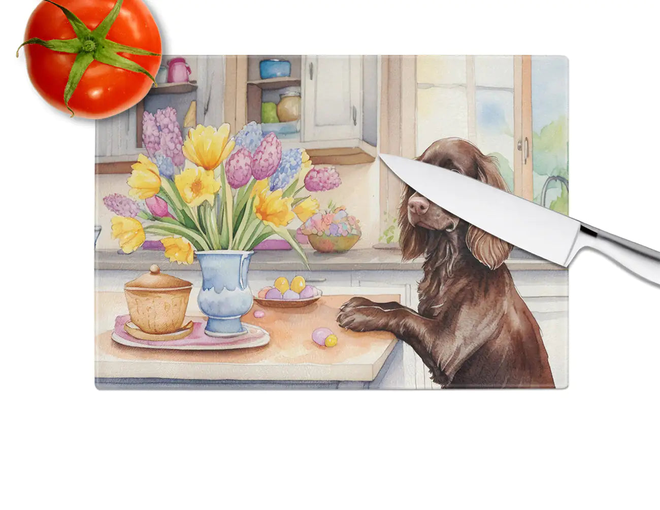 Decorating Easter Boykin Spaniel Glass Cutting Board