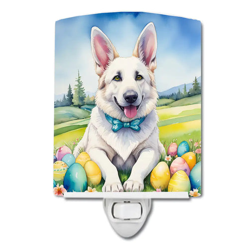 White German Shepherd Easter Egg Hunt Ceramic Night Light