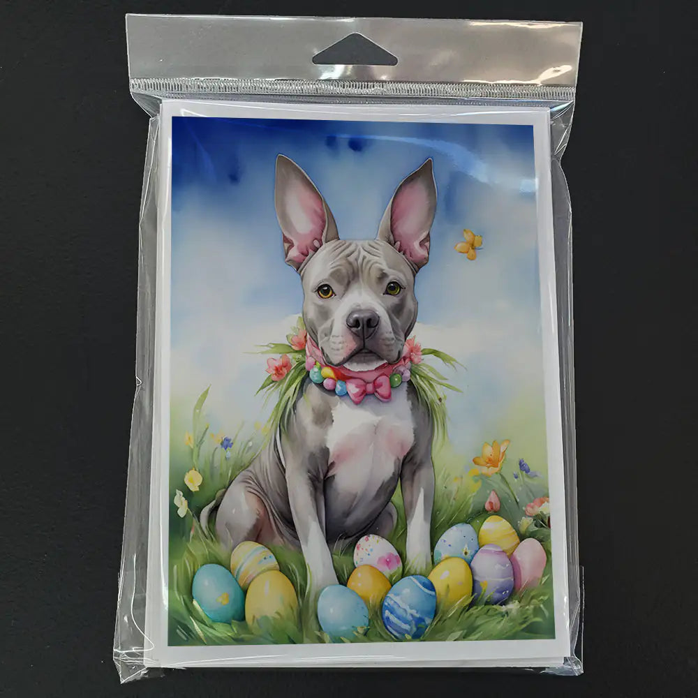 Pit Bull Terrier Easter Egg Hunt Greeting Cards Pack of 8