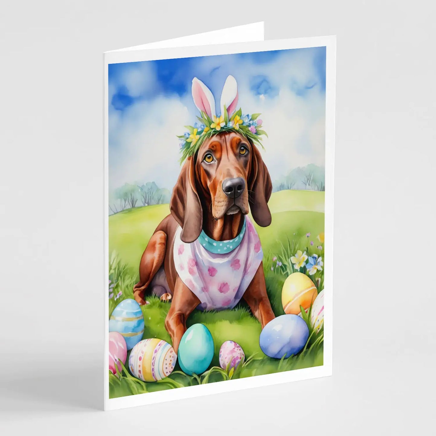 Redbone Coonhound Easter Egg Hunt Greeting Cards Pack of 8