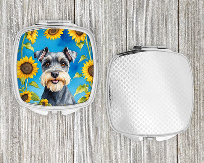 Schnauzer in Sunflowers Compact Mirror