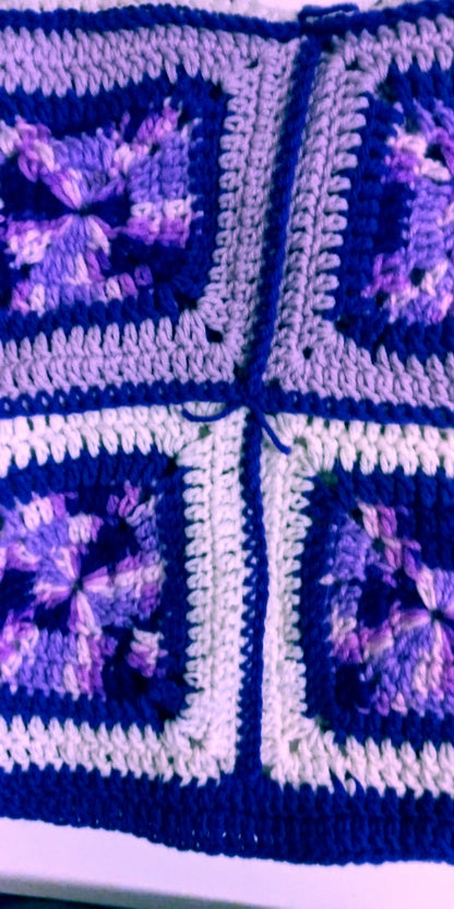 Handmade Baby Blanket, Lap Blanket hand crochet with Purples, White and Light Purple
