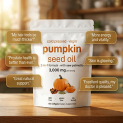 Pumpkin seed oil supplement pouch set with saw palmetto and 3000 mg per serving