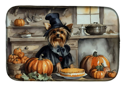 Yorkie Fall Kitchen Pumpkins Dish Drying Mat