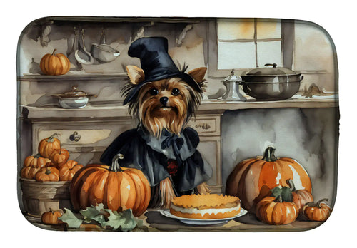 Yorkie Fall Kitchen Pumpkins Dish Drying Mat