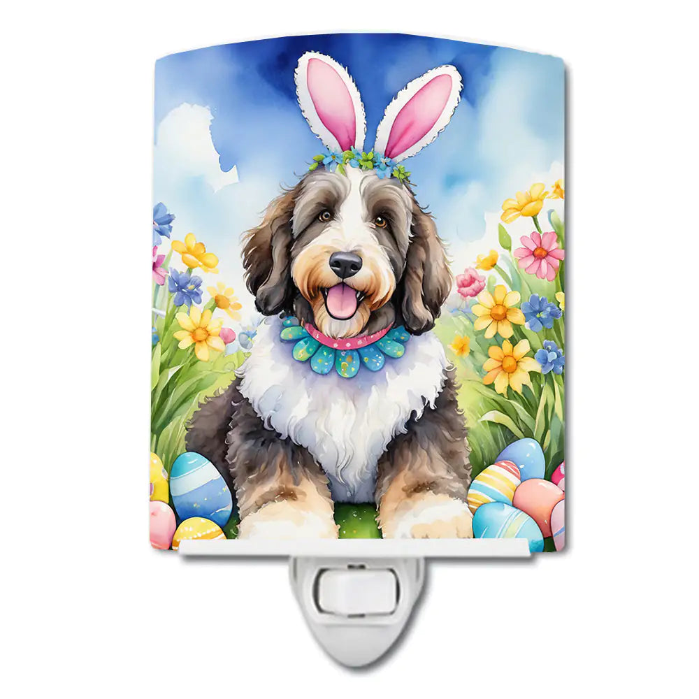Bernedoodle Easter Egg Hunt Ceramic Night Light