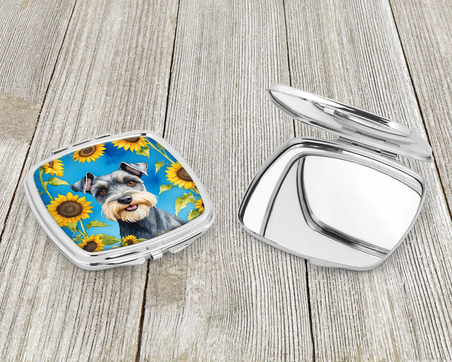 Schnauzer in Sunflowers Compact Mirror