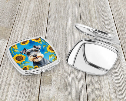 Schnauzer in Sunflowers Compact Mirror