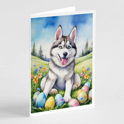 Siberian Husky Easter Egg Hunt Greeting Cards Pack of 8