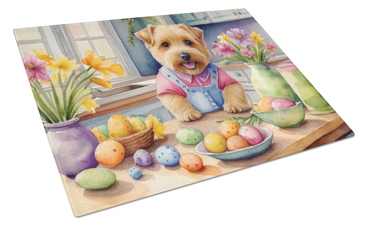 Decorating Easter Norfolk Terrier Glass Cutting Board