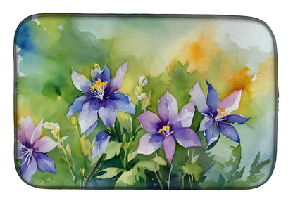Colorado Rocky Mountain Columbine in Watercolor Dish Drying Mat