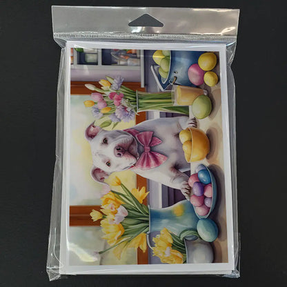 Decorating Easter Pit Bull Terrier Greeting Cards Pack of 8