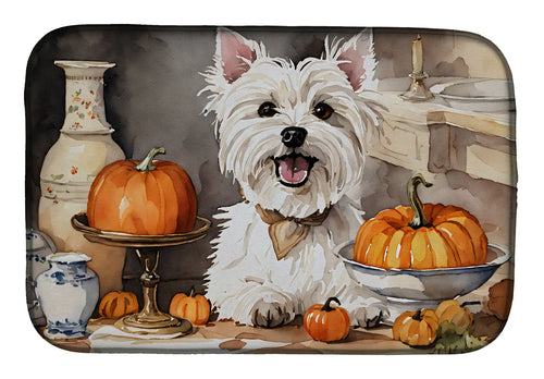 Westie Fall Kitchen Pumpkins Dish Drying Mat