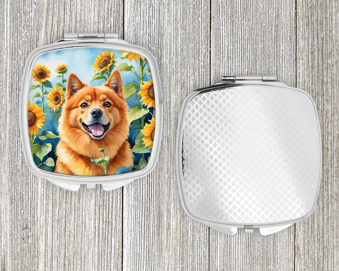Finnish Spitz in Sunflowers Compact Mirror