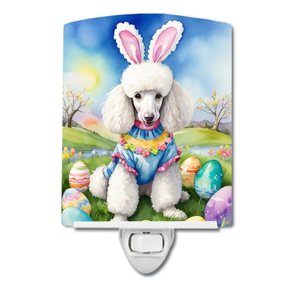White Poodle Easter Egg Hunt Ceramic Night Light