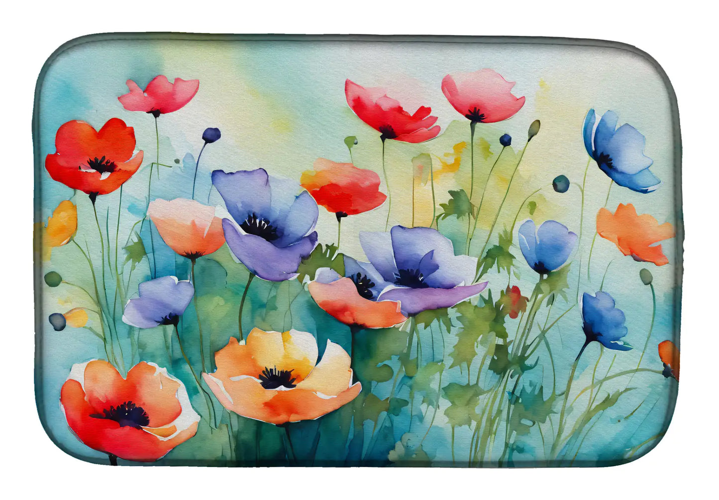 Anemones in Watercolor Dish Drying Mat