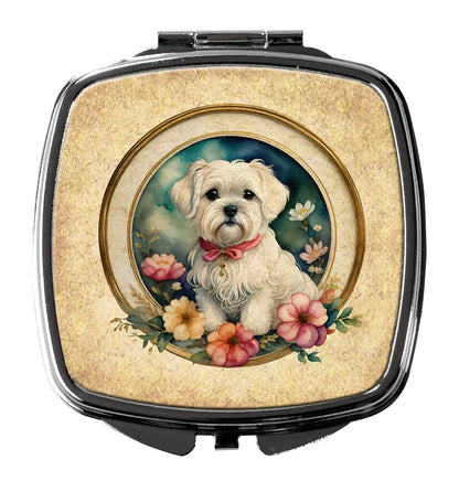 Maltese and Flowers Compact Mirror
