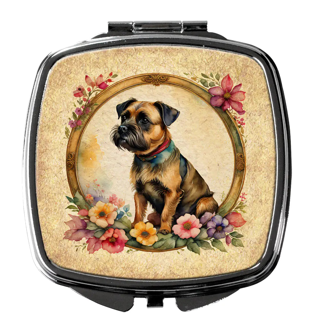 Border Terrier and Flowers Compact Mirror
