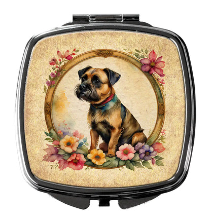 Border Terrier and Flowers Compact Mirror