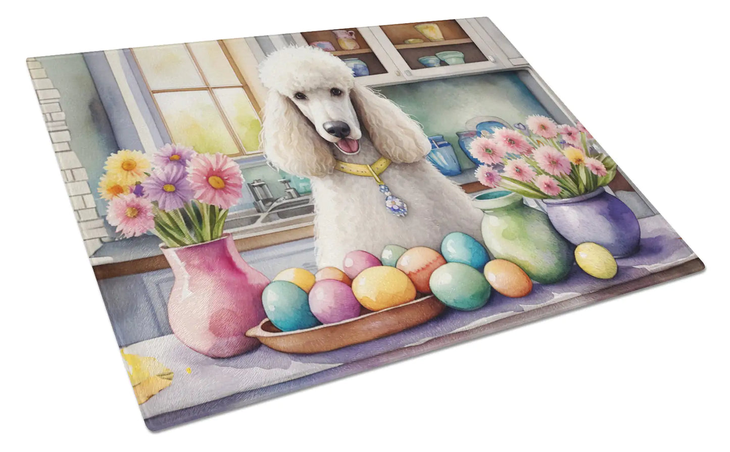 Decorating Easter White Poodle Glass Cutting Board