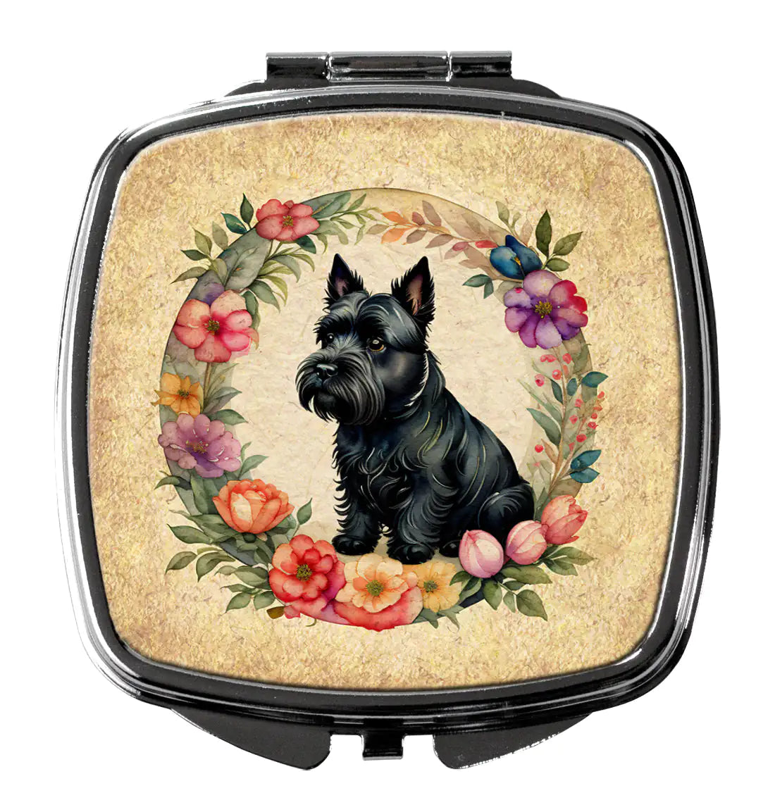 Scottish Terrier and Flowers Compact Mirror