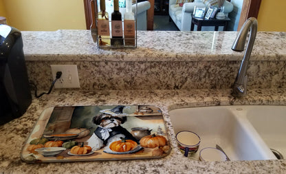 Shih Tzu Fall Kitchen Pumpkins Dish Drying Mat