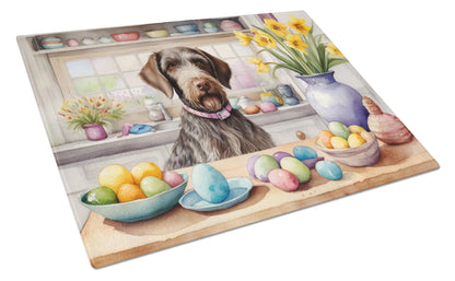 Decorating Easter German Wirehaired Pointer Glass Cutting Board