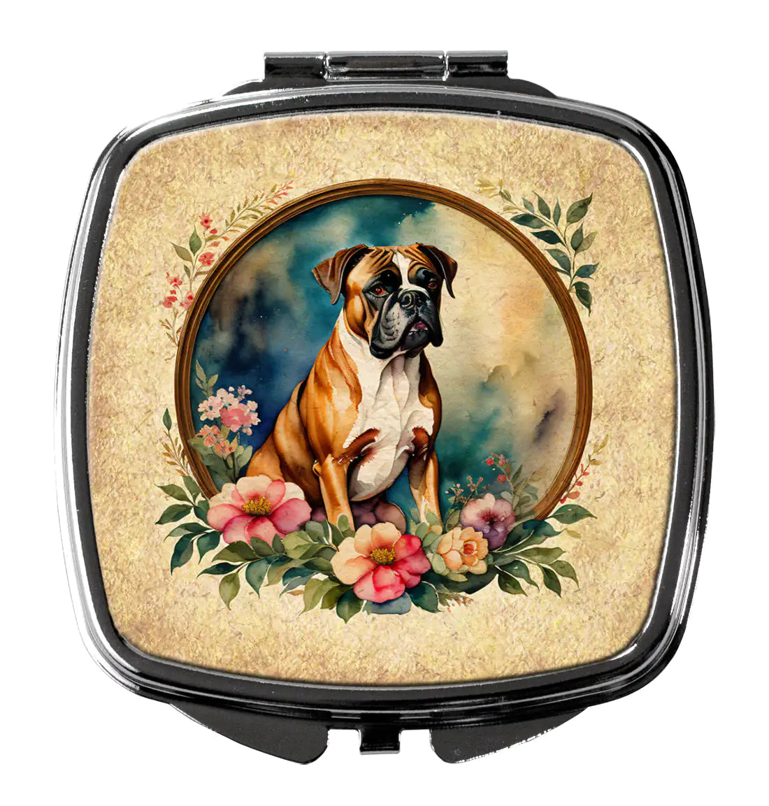 Boxer and Flowers Compact Mirror