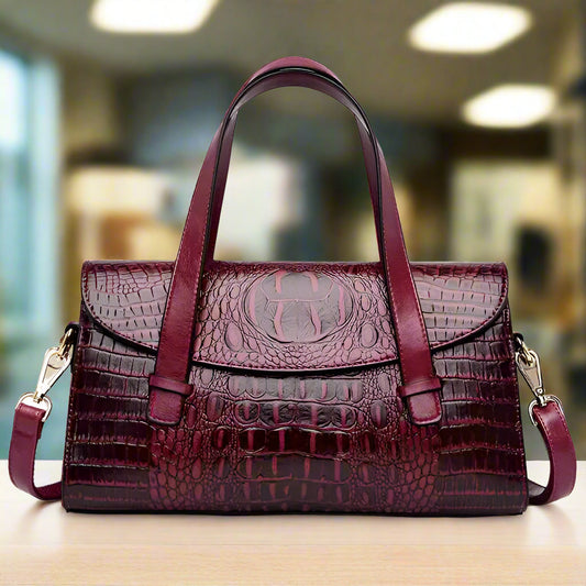 Vintage Crocodile Pattern Leather Messenger Handbag