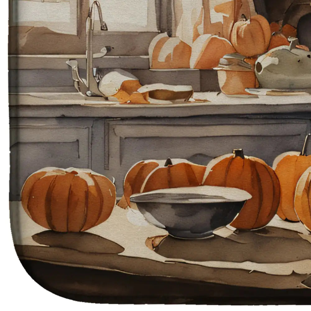 Boxer Fall Kitchen Pumpkins Dish Drying Mat