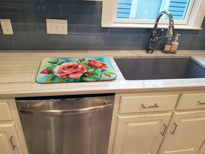 Oklahoma Roses in Watercolor Dish Drying Mat