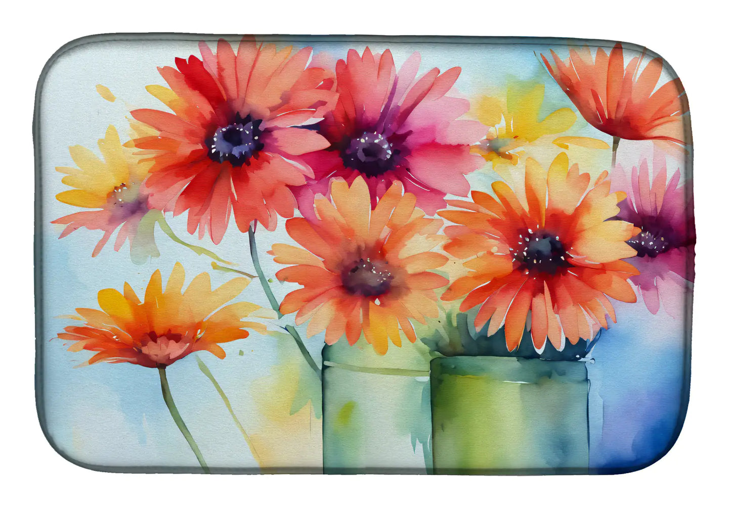 Gerbera Daisies in Watercolor Dish Drying Mat