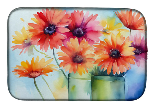 Gerbera Daisies in Watercolor Dish Drying Mat