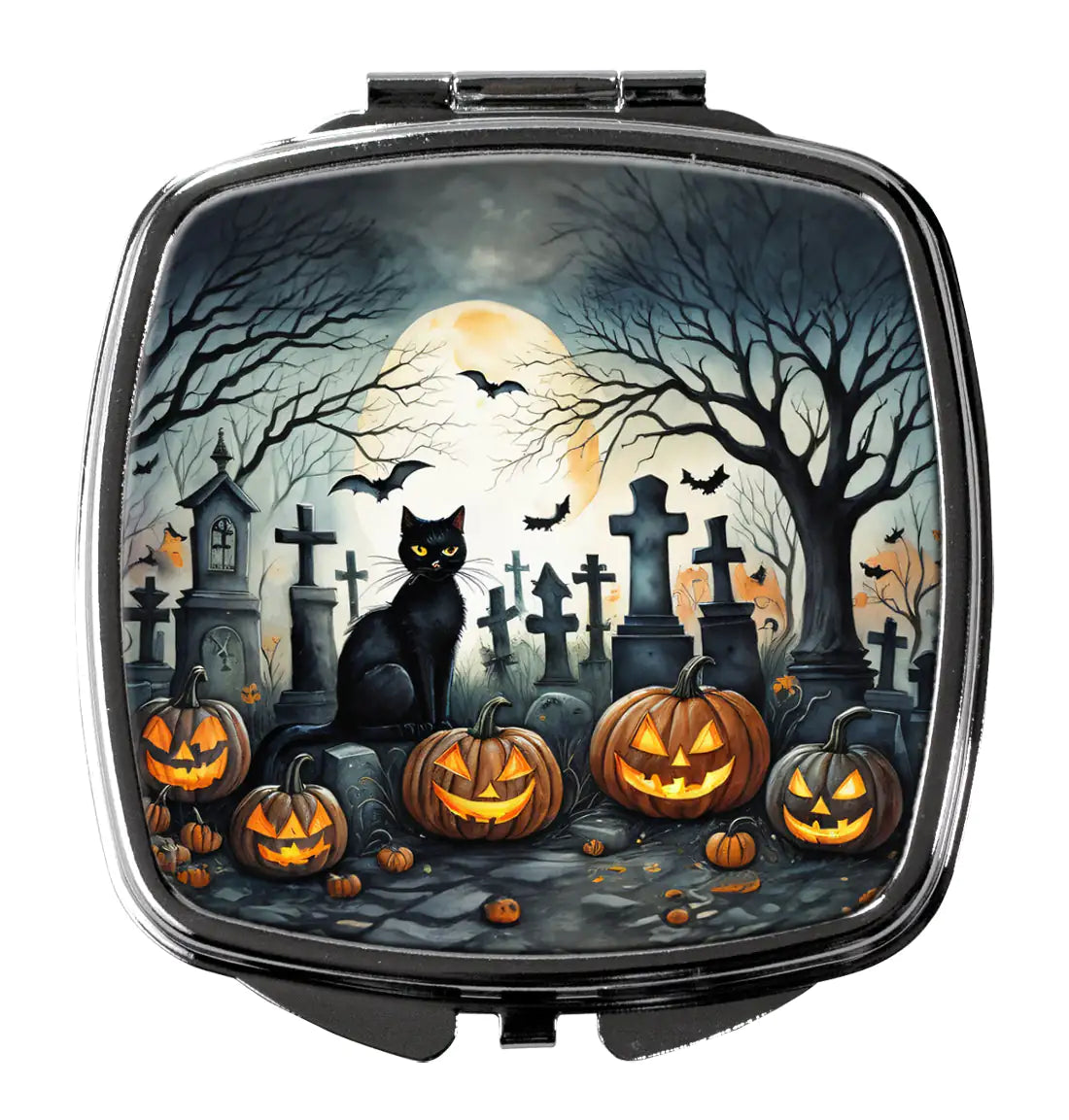 Black Cat Spooky Halloween Compact Mirror